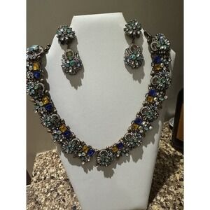 Fun Daisy Vintage Grand Statement Choker Rhinestone Necklace‎ And Earrings